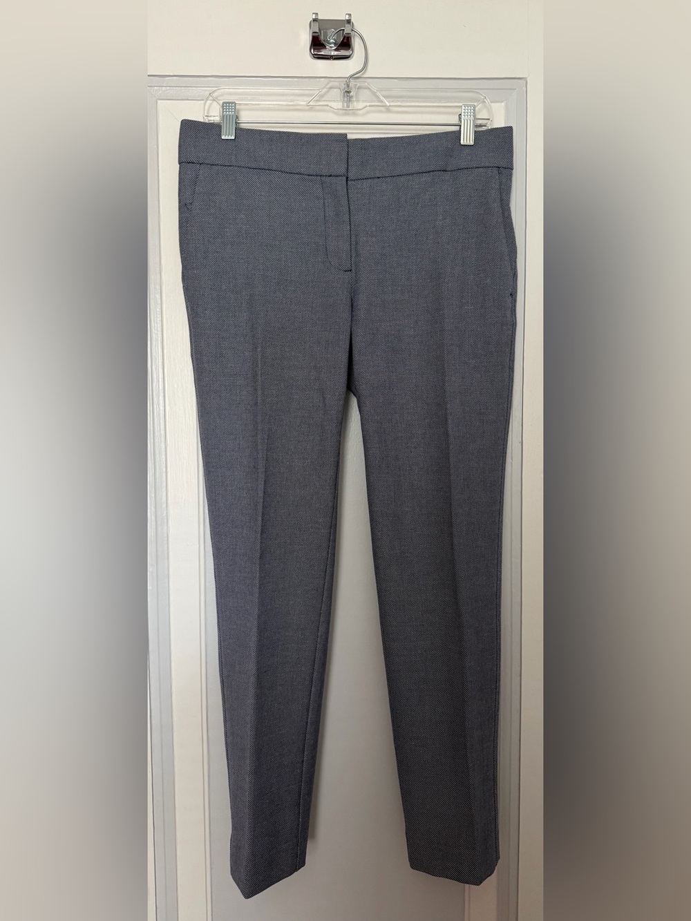 LOFT Women's Blue and White Print Straight Leg Dress Pants